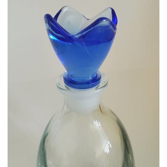 Vintage Apothecary Glass DecanterS (2) 10" Blown Bottles, Cobalt Blue Stoppers - Picture 5 of 9